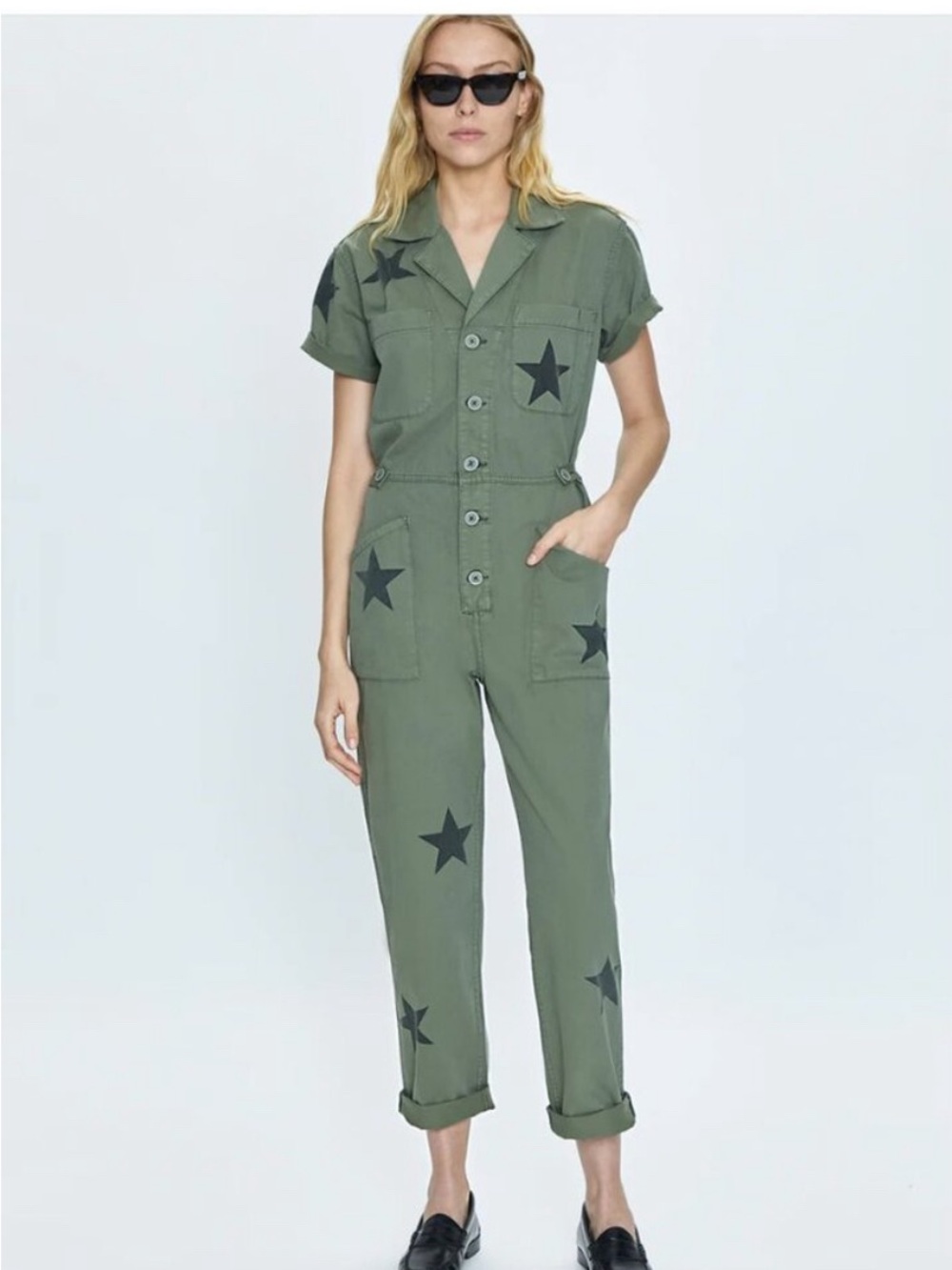 Pistola Olive Green Grover Star-Print Utility Jumpsuit XS